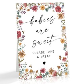 Babies are Sweet Please Take a Treat Sign, 8 x 11 Inch Floral Dessert Bar Sign for Sweetheart Table Decor, Baby In Bloom Baby Shower Decorations Gender Reveal Party Favors