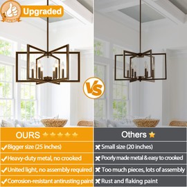 6-Light Modern Brown Chandelier, Geometric Dining Room Light Fixture Industrial Pendant Lights Kitchen Island, Hanging Metal Farmhouse Chandelier for Dining Room Entryway Foyer
