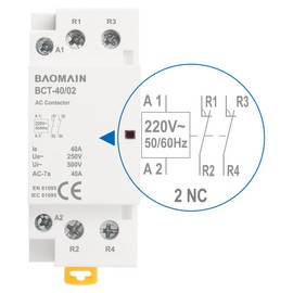 Baomain AC Contactor 220VAC 40A Coil 2 Pole 2NC Normally Closed Universal Circuit Control 35mm DIN Rail Mount CE Listed BCT-40/02 (40 Amp.)