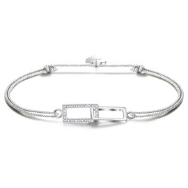 VANSZA Women's Bracelet, Bracelet 925 Sterling Silver Sparkling Cubic Zirconia Stones Bracelet Cord, Bracelets for Women, Girls, Nylon Sterling Silver, Cubic Zirconia