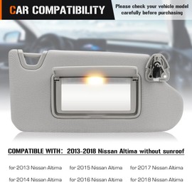 Left & Right Sun Visor with Vanity Light for 2013-2018 Nissan Altima Without Sunroof, Driver & Passenger Side Gray Sunvisor Replacement 96400-3TA2A