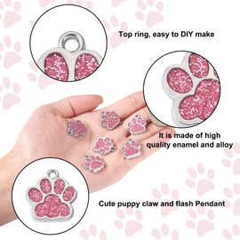 FASHEWELRY 10Pcs Alloy Dog Cat Paw Print Charms Enamel Animal Footprint Chunk Charms with Glitter Powder for DIY Jewelry Making Necklace Bracelet (Pink)