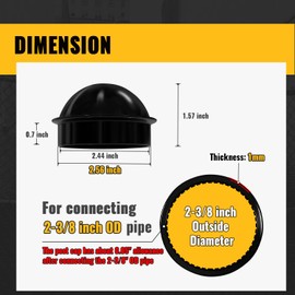VIVIDA 2-3/8" Chain Link Post Caps, Black Post Cap for Chain Link Fence, for 2-3/8" OD Pipe, Black Powder Coated, 2 PCS