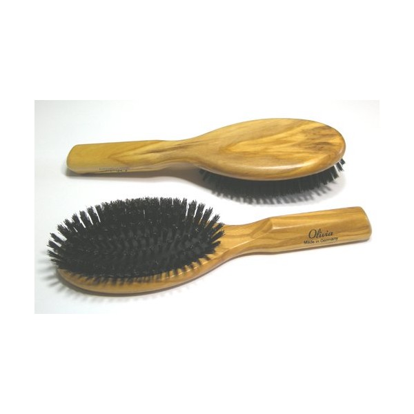 German Hair Brush, Natural Boar, Pig, Hair Brush, Made in Germany, Natural Olive Wood Handle [Size L, 8.5 inches (215 mm)]