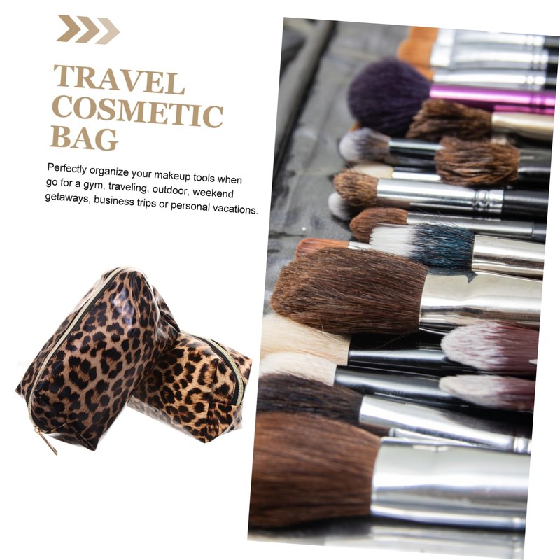 Baluue 2sets Makeup Bags Large Capacity Leopard Print Travel Cosmetic