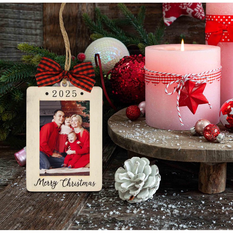 Merry Christmas Ornament 2025 Wooden Picture Frame Ornament 2x3 Photo