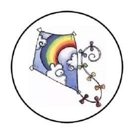 Homemade 48 RAINBOW KITE ENVELOPE SEALS LABELS STICKERS 1.2" ROUND