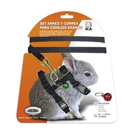 ICA DA1023 Dwarf Rabbit Harness and Lead Black with Bell 20-30cm Adjustable