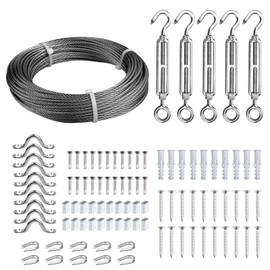FSHIHINE 1/8 Wire Rope Kit, 1/8 Stainless Steel Cable, 100ft 1/8 Steel Cable with Turnbuckle Wire Teniosner Kit, 1/8 Aircraft Cable Kit for Outdoor Lights Hanging, Fence Wire, Clothesline