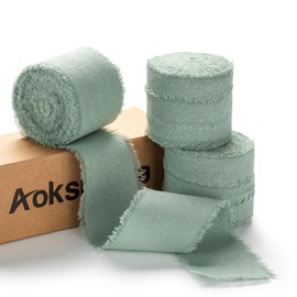 AOKSUNOVA Sage Green Ribbon for Gift Wrapping Pink Gift Ribbon Gift Wrap Ribbon Fabric Ribbon Frayed Fringe Ribbon Cotton