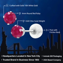 Gem Stone King 4-Prong Stud Earrings for Women Men | 10K White Gold | 4MM Round Gemstone Birthstone | Fine Jewelry Gifts for Her Him Mom Dad Wife | Ruby-July