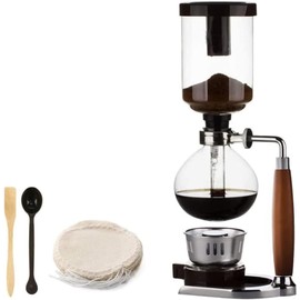 5 Cup,Siphon Coffee Maker with Wooden Handle ，syphon coffee brewer，coffee siphon，Vacuum Brewer Pot, Japanese Syphon Machine, Glass Drip Coffee Maker Set,Comes With 10 Sheets Of Coffee Filter Cloths