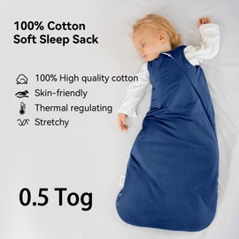 Okayinn BubblePanda Baby Sleep Sack 0-6 Months 100% Cotton 0.5 Tog Toddler Sleeping Sack 3-6 Months for Infant Newborn Babies Unisex 2-Way Zipper Baby Wearable Blanket 0-3 Months Lightweight Thin