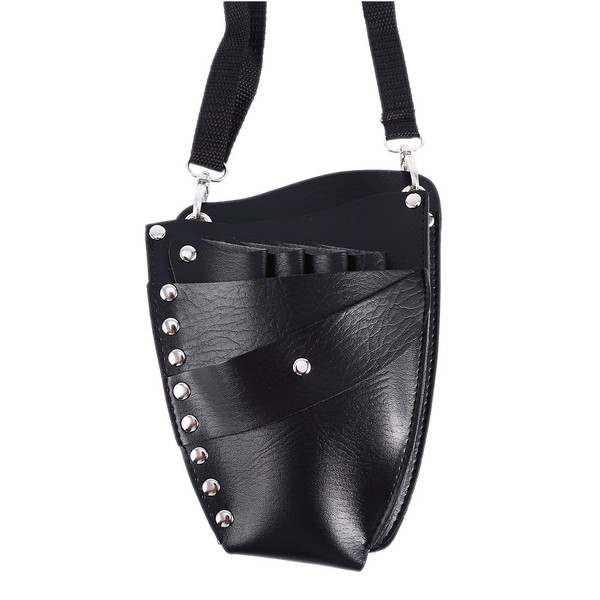 Multifunctional Pockets PU Leather Rivet Scissors Clip Bag Holster Bag Holder Case with Waist Shoulder Belt, Black