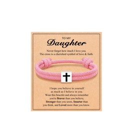 Todu Braided Rope Cross Bracelet for Women Surfing Bracelet Religion Jesus Christian Baptism Jewelry Valentine's Day Christmas Gifts for Daughter