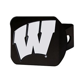 FANMATS 21055 Wisconsin Badgers Black Metal Hitch Cover with Metal Chrome 3D Emblem