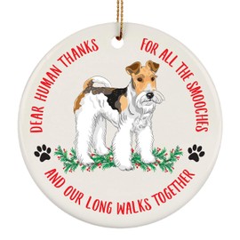 Wire Hair Fox Terrier Clipart Dog Gifts 2024 Christmas Tree Ornaments Thanks for All The Smooches and Our Long Walks Together Ceramic Circle