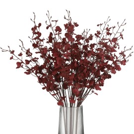 Rzoukler Orchid Artificial Flowers Bouquet 6pcs Realistic Fake Dancing Lady Orchids 35.5" Long Stem Silk Orchid Faux Flowers for Home Wedding Office Party Garden Kitchen Decor(Burgundy)