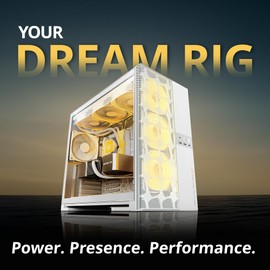 Geometric Future M5 Vent Mesh Front Panel Tempered Glass Mid Tower, E-ATX/ATX Gaming Case, High Airflow, 1.2mm Steel, Type C, Toolless Panels, Support 420/360 Radiator, Dual-Chamber, White, GEO-M5V-W