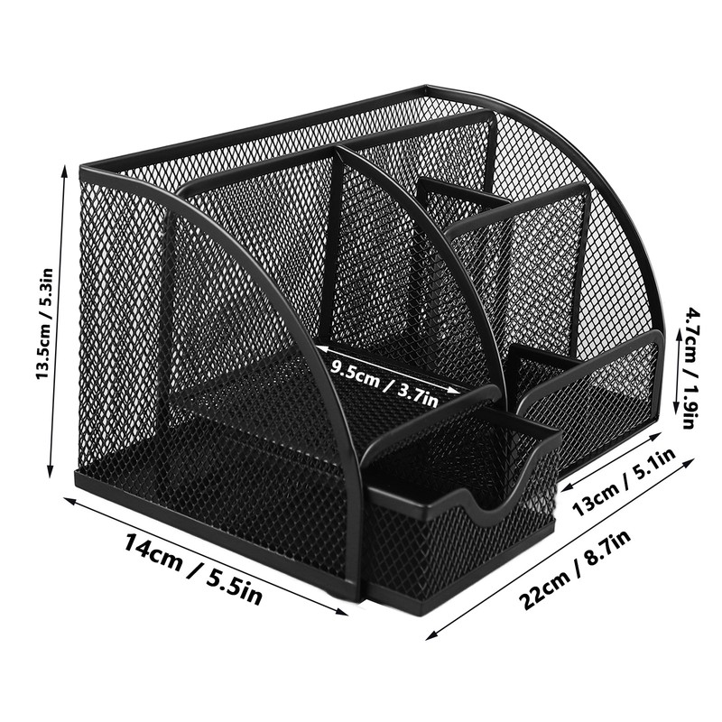 Mesh Office Desktop Organizer Multifunctional Metal 7 Compartments Pen Holder