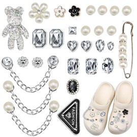 Shoe Charms - 29-Piece Crystal Sparkling Shoe Decorations, Easy to Install, DIY Fashionable Accessories for Shoes, Bracelets, Bags, for All Ages