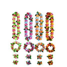 YSTrillion Hawaii Necklace Flowers 16 Pieces Hawaiian Chain Headband and Bracelet Set, Hawaiian Leis Chains for Hawaiian Party Decoration, Luau Garland