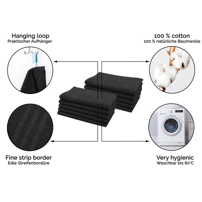ZOLLNER Set of 10 Guest Towels with Three Draft Stripes,