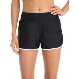 RELLECIGA - Pantalones cortos de natación de cintura alta para mujer, Negro 2, 3X-Large