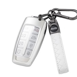 Flensent for Genesis Key Fob Cover with Keychain for Genesis G70 G80 G90 GV70 GV80 GV90 (Silver)