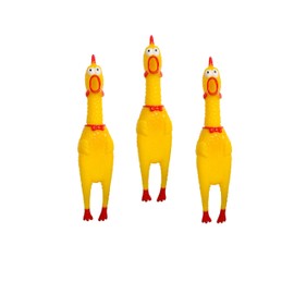 CD37 Rubber Squawking Chicken toy for dogs – 10” squeaky/squeezy novelty chew toy for pets (Pack of 3)