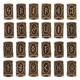 DICOSMETIC 24Pcs Rune Beads Alloy Column Spacer Beads Antique Bronze Elder Futhark Letter Beads Loose Tube Beads Tibetan Style Viking Hair Beard Beads for DIY Jewelry Making, Hole: 5mm
