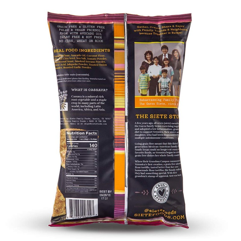 Siete Nacho Grain Free Tortilla Chips, 5 oz bags, 2-Pack