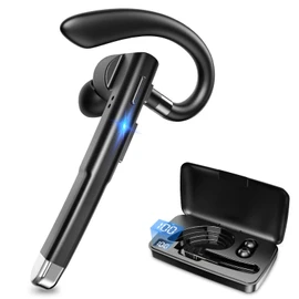 Bluetooth Earpiece, Waterproof Wireless Handsfree Headset with Charging Case, Lightweight Single Ear Driving Headset for Trucker Driver Office