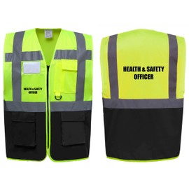 Health & Safety Officer Two Tone Zipped Hi Vis Vest High Visibility Safety Waistcoat Pockets Reflective Bands Event Staff, Event Support, 13 Colour Options Brook Hi Vis (Yellow/Black, XLarge)