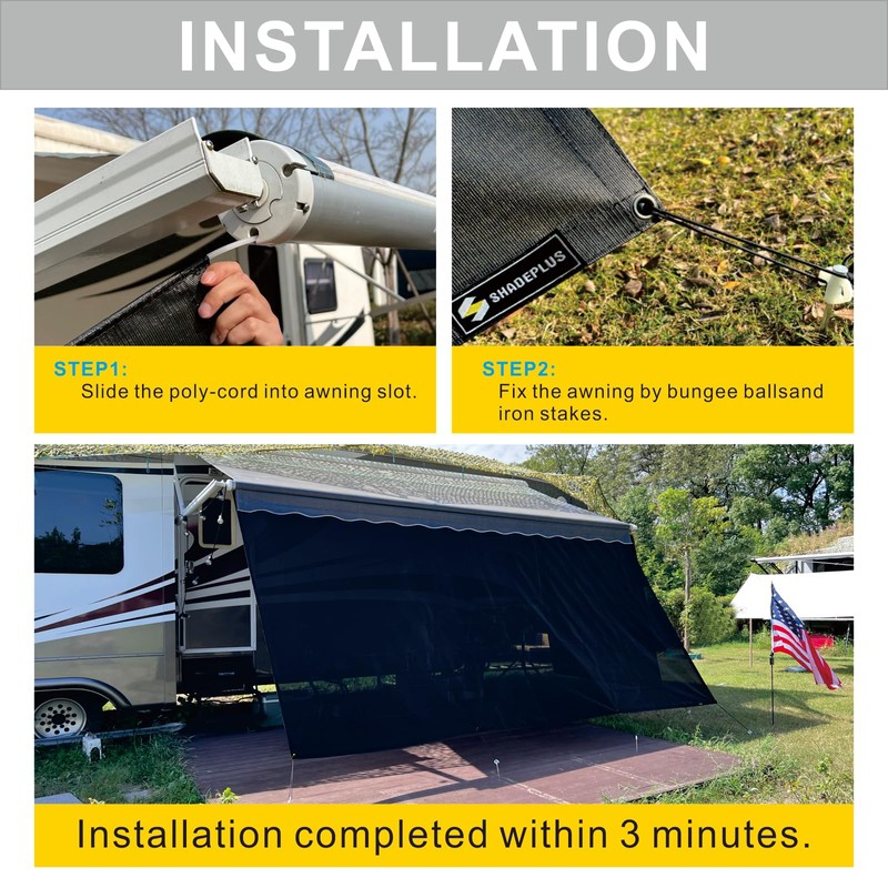 SHADEPLUS RV Awning Sun Shade Screen 8'x14'3''(Fit for 15' Awning),Black