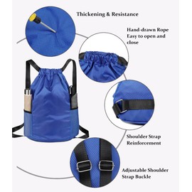 Drawstring Bag, Unisex Large Sports Backpack String Drawstring PE Bags, Sport Gym Sack have Two Side Pockets, Travel Beach Swim School Bag with Waterproof (Royalblue)