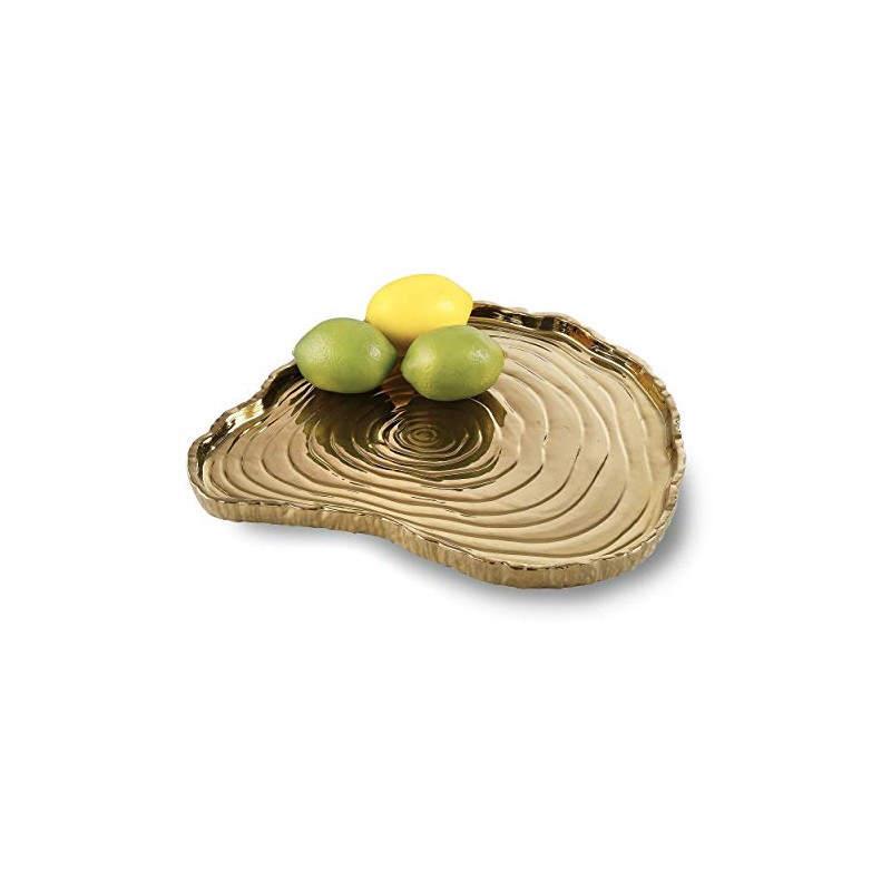 Elegance Gold Tree Bark Titanium Plated Porcelain Tray 13 Inch