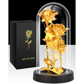 Tayfeim Glass Rose Flower for Women, Birthday Gifts for Women,Rose Flower Gifts for Women,Gold Light Up Rose in A Glass Dome,Rose Gifts for Mom Her Christmas, Anniversary, Wedding, Valentines