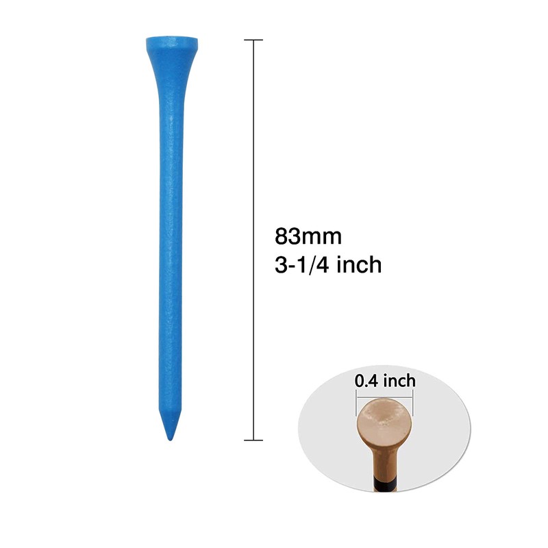 GFGL Golf Tees (Blue) Durable Bamboo Tees 100Pcs 3-1/4" Friendly