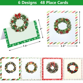 Christmas Place Cards Merry Christmas Wreath Folded Tent Cards Happy Holidays Seating Name Cards for Dinner Tables