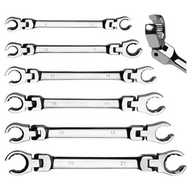LEONTOOL 6-Piece Flex-Head Flare Nut Wrench Set Metric 9, 10, 11, 12, 13, 14, 15, 17, 18, 19, 21mm | 40 Cr Double Open End Brake Line Wrench for Automotive Brake, Fuel, AC Lines and Plumbing Repairs