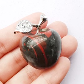 Manekieko Natural African Bloodstone Apple Crystals and Healing Stones Collectibles, 3 cm Healing Crystal Figure Sculpture Home Ornament Wedding Decoration