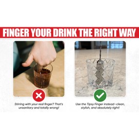 National Finger Company, Finger Cocktail Stirrer, Tipsy Finger, 36 cm, Stainless Steel Life-Size Finger Spoon, Funny Bar Spoon, Novelty Cocktail Stirrer, Gag Gift, Quirky Bar Tool