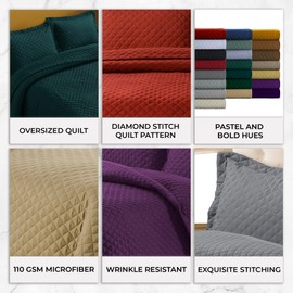 Tribeca Living Brisbane Oversized Queen Quilt Bedding Set, Solid 3-Piece Quilted Bedspread Coverlet with Matching Pillow Shams, Super Soft, Fade and Wrinkle Resistant Quilts, Fig (BRISQUILTQUFI)