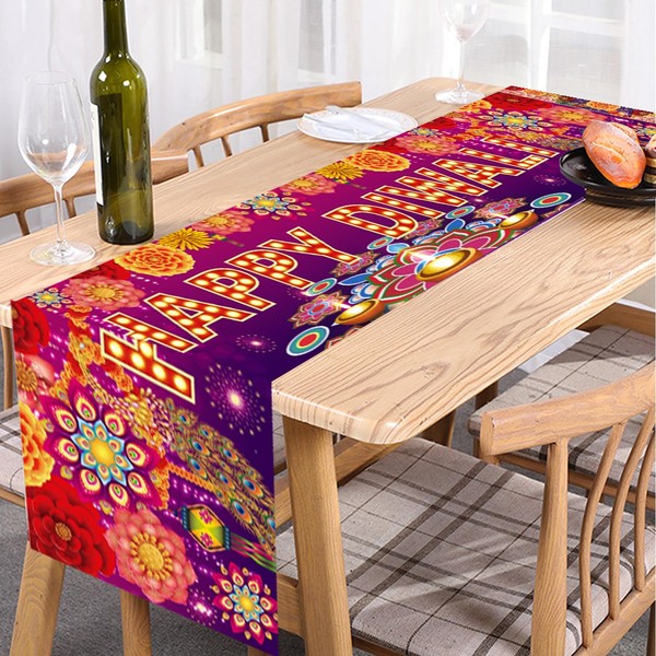 KYMY Happy Diwali Table Runner with 70.8X13.8 inch, India Festival