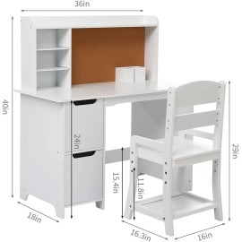Unbranded Kids Desk and Chair Set, Wooden Study Table with Storage Shelf, Bulletin Board