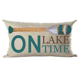 ramirar Blue Brown Words Art Quote On Lake Time Wooden Paddle Oar Summer Decorative Lumbar Throw Pillow Cover Case Cushion Home Living Room Bed Sofa Car Cotton Linen Rectangular 12 x 20 Inches
