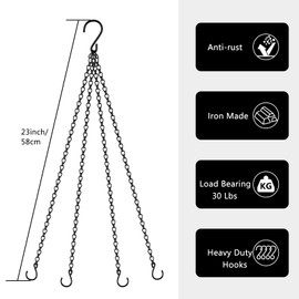 garini 3 Pack, 23 Inch Hanging Baskets Chain, Hanging Chains with Hooks Flower Pot Chain Replacement Plant Hangers for Planters, Bird Feeders and Lanterns(Black)
