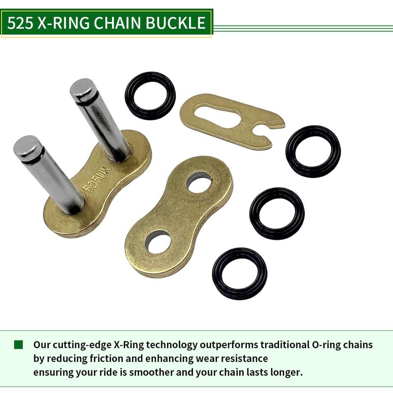 WEICHENGXIN Gold 525 X-Ring Chain 112 Links Motorcycle Chain with