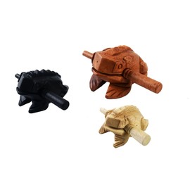 Guiros Percussion Instruments Wooden Frog 3 Piece Set of 4 Inch, 3 Inch, 2.75 Inch, Wooden Frog Musical Instrument (Brown/Black/Natural Color) (ฺBasket Package)